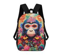 sinyumoney Colorful Monkey Flowers 17inch Sac À Dos Scolaire Imprimé En 3D Pour Enfants, Style Décontracté Et Tendance, Idéal Pour Les Voyages Et Les Études.