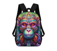 sinyumoney Colorful Monkey Portrait-17 Sac À Dos Enfant, Cartable, Sac D'école, Motif Dessin Animé 3D, Sac Pour Ordinateur Portable, Pour Garçons Et Filles 17inch