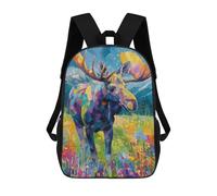 sinyumoney Colorful Moose Painting Artwork Sac À Dos Scolaire Imprimé En 3D Pour Enfants, Sac À Dos De Voyage, Sac Tendance Et Décontracté Pour Écoliers 17inch