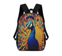 sinyumoney Colorful Peacock Artwork-20 Sac À Dos Scolaire Pour Enfants 17 Pouces, Sac À Dos Décontracté Pour Les Voyages, Grand Sac À Dos De Jour Pour Garçons Et Filles 17inch
