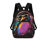 sinyumoney Colorful Penguin DJ Art Print 17inch Sacs À Dos Scolaires Imprimés En 3D - Sacs À Dos Tendance Pour Garçons Du Primaire Et Du Collège