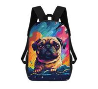 sinyumoney Colorful Pug in Space -3 Sac À Dos Scolaire Pour Enfants, 43 Cm (17 Pouces), Imprimé En 3D, Pour Garçons, Élèves Du Primaire Et Du Collège