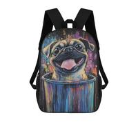sinyumoney Colorful Pug in Trash Can Art Print Sac À Dos Enfant, Cartable, Sac D'école, Motif Dessin Animé 3D, Sac Pour Ordinateur Portable, Pour Garçons Et Filles 17inch