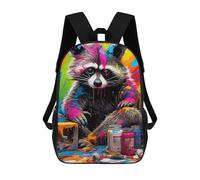 sinyumoney Colorful Raccoon Artwork-2 Sac À Dos Scolaire Pour Enfants, Imprimé En 3D, Pour Garçons, Élèves Du Primaire Et Du Collège 17inch