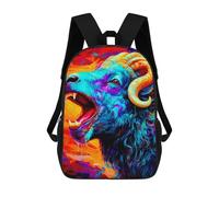 sinyumoney Colorful Ram Portrait Sac À Dos Scolaire Enfant Tendance Et Décontracté, Sac À Dos Imprimé En 3D Pour Garçon, Grand Sac À Dos 17inch