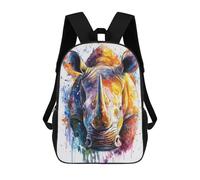 sinyumoney Colorful Rhino Watercolor Sac À Dos Scolaire Imprimé En 3D, Sac À Dos Décontracté Pour Enfants, Sac D'école Imprimé En 3D Pour Garçons, Primaire Et Collège 17inch
