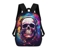 sinyumoney Colorful Skull Artwork 17inch Sac À Dos Scolaire Imprimé En 3D Pour Enfants, Style Décontracté Et Tendance, Idéal Pour Les Voyages Et Les Études.