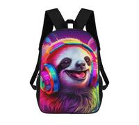 sinyumoney Colorful Sloth with Headphones Sac À Dos Enfant, Cartable, Sacs À Dos Scolaires Imprimés En 3D Pour Élèves Du Primaire Et Du Collège, Cadeau D'anniversaire Pour Adolescents 17inch