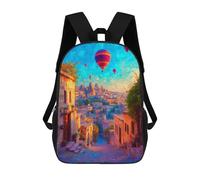 sinyumoney Colorful Village with Hot Air Balloons Sacs À Dos Imprimés En 3D Pour Enfants, Sacs D'école Tendance Pour Garçons, Élèves Du Primaire Et Du Collège 17inch