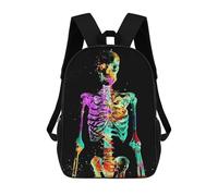 sinyumoney Colorful Watercolor Skeleton on Black Background Sac À Dos Scolaire Imprimé En 3D Pour Enfants, Sac À Dos Garçon/fille, Sac De Voyage Pour Enfants 17inch