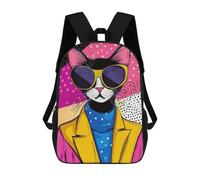 sinyumoney Cool Cat in Sunglasses Pop Art Style Sac À Dos Scolaire Imprimé En 3D, Sac À Dos Décontracté Pour Enfants, Sac D'école Imprimé En 3D Pour Garçons, Primaire Et Collège 17inch