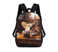 sinyumoney Corgi Coffee Puppy Dog Sacs À Dos 17 Pouces Pour Enfants, Sacs D'école Imprimés En 3D Pour Élèves Du Primaire Et Du Collège, Garçons Et Filles