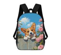 sinyumoney Corgi Dog with Pink Roses Sacs À Dos 17 Pouces Pour Enfants, Sacs D'école Imprimés En 3D Pour Élèves Du Primaire Et Du Collège, Garçons Et Filles