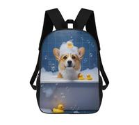 sinyumoney Corgi in Bubble Bath with Ducks Sac À Dos Enfant Fille 3D, Sac D'école, Sac À Dos Pour Tout-petits, Sac À Dos Décontracté, Sac À Livres Tendance 17inch