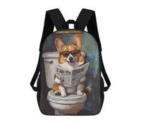 sinyumoney Corgi Reading Newspaper on Toilet-1 Sac À Dos Enfant, Cartable, Sac D'école, Motif Dessin Animé 3D, Sac Pour Ordinateur Portable, Pour Garçons Et Filles 17inch