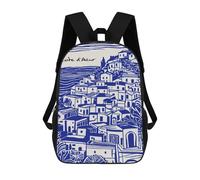 sinyumoney Côte DAzur Coastal Village Illustration Sacs À Dos 17 Pouces Pour Enfants, Sacs D'école Imprimés En 3D Pour Élèves Du Primaire Et Du Collège, Garçons Et Filles