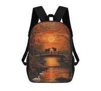 sinyumoney Cows in Autumn Sunset Bridge Sacs À Dos Scolaires Pour Enfants, Sac D'école Imprimé En 3D Pour Garçons, Élèves Du Primaire Et Du Collège 17inch