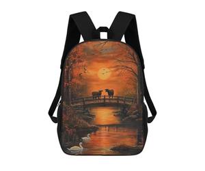 sinyumoney Cows in Autumn Sunset Bridge Sacs À Dos Scolaires Pour Enfants, Sac D'école Imprimé En 3D Pour Garçons, Élèves Du Primaire Et Du Collège 17inch