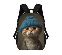 sinyumoney Cozy Cat in Blue Hat Sac À Dos Scolaire Pour Enfants, Imprimé En 3D, Pour Garçons, Élèves Du Primaire Et Du Collège 17inch