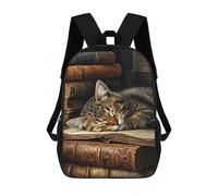 sinyumoney Cozy Cat Nap on Books Sac À Dos Enfant, Cartable, Sac D'école, Motif Dessin Animé 3D, Sac Pour Ordinateur Portable, Pour Garçons Et Filles 17inch