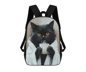 sinyumoney Cozy Cat with Coffee Mug -4 Sacs À Dos Imprimés En 3D Pour Enfants 17inch Sacs À Dos Tendance Et Décontractés Pour La Journée, Sacs De Voyage, Sacs À Dos D'extérieur Pour Garçons Et Filles