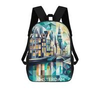 sinyumoney Cubist Amsterdam Skyline with Iconic Canals Sac À Dos Scolaire Pour Enfants 17 Pouces, Sac À Dos Décontracté Pour Les Voyages, Grand Sac À Dos De Jour Pour Garçons Et Filles 17inch