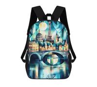 sinyumoney Cubist Paris Skyline with Eiffel Tower And Seine Sac À Dos Scolaire Enfant Tendance Et Décontracté, Sac À Dos Imprimé En 3D Pour Garçon, Grand Sac À Dos 17inch