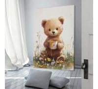 sinyumoney Cute Bear with Honey Toile Décorative Pour Le Mur, Idéale Pour Le Salon Ou La Chambre À Coucher. Art Mural Gris 20x30inch(50x75cm)
