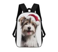 sinyumoney Cute Biewer Terrier Dog with Santa Hat Sac À Dos Scolaire Pour Filles Et Garçons, Grande Capacité, Léger, Pour Enfants Et Étudiants 17inch