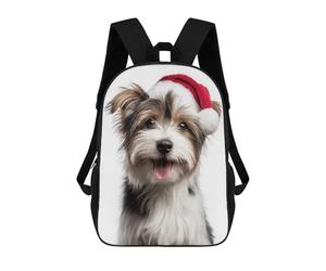 sinyumoney Cute Biewer Terrier Dog with Santa Hat Sac À Dos Scolaire Pour Filles Et Garçons, Grande Capacité, Léger, Pour Enfants Et Étudiants 17inch