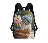 sinyumoney Cute Bunny in Basket with Flowers Sacs À Dos Pour Enfants, Sac À Dos Scolaire Imprimé En 3D Pour Enfants, Sac À Dos De Voyage, Sac À Livres Pour Enfants 17inch Sac D'école