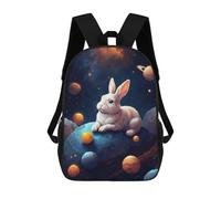sinyumoney Cute Bunny in The Space Sac À Dos Scolaire Enfant Tendance Et Décontracté, Sac À Dos Imprimé En 3D Pour Garçon, Grand Sac À Dos 17inch