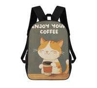 sinyumoney Cute Cartoon Cat Coffee Sac À Dos Scolaire Pour Filles Et Garçons Avec Poche, Sac À Dos Tendance Pour Enfants 17inch