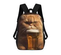 sinyumoney Cute Cat Drinking Beer Sacs À Dos Scolaires Pour Enfants, Sac D'école Imprimé En 3D Pour Garçons, Élèves Du Primaire Et Du Collège 17inch