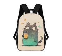 sinyumoney Cute Cat Drinking Juice Sac À Dos Scolaire Pour Adolescents, Imprimé En 3D, Ajustable, À Poches Tendance, Pour Enfants, Garçons, Filles, Étudiants Et Adolescents 17inch