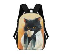 sinyumoney Cute Cat Drinking Tea Sac À Dos Imprimé En 3D, Sac D'école Décontracté Et Tendance Pour Enfants, Sac D'école Pour Garçons, Collégiens 17inch