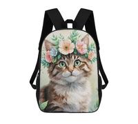 sinyumoney Cute Cat with Flower Crown Watercolor Sacs À Dos Scolaires Pour Enfants, Sac D'école Imprimé En 3D Pour Garçons, Élèves Du Primaire Et Du Collège 17inch