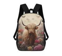 sinyumoney Cute Floral Highland Cow Sacs À Dos Scolaires Pour Enfants, Sac D'école Imprimé En 3D Pour Garçons, Élèves Du Primaire Et Du Collège 17inch