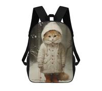 sinyumoney Cute Ginger Kitten in Snow Sac À Dos Scolaire Pour Adolescents, Imprimé En 3D, Ajustable, À Poches Tendance, Pour Enfants, Garçons, Filles, Étudiants Et Adolescents 17inch