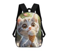 sinyumoney Cute Kitten Eating Ice Cream Sac À Dos Scolaire Imprimé En 3D, Sac À Dos Décontracté Pour Enfants, Sac D'école Imprimé En 3D Pour Garçons, Primaire Et Collège 17inch