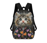 sinyumoney Cute Kitten in Heart Jacket-3 Sac À Dos Scolaire Imprimé En 3D Pour Enfants, Sac À Dos De Voyage Tendance Et Décontracté Pour Écoliers 17inch