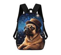 sinyumoney Cute Pug Hat Pixel Art Sac À Dos Scolaire Pour Enfants Imprimé En 3D, Idéal Pour Les Voyages Et Les Lectures, Pour Les Garçons Et Les Élèves Du Primaire 17inch