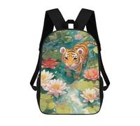 sinyumoney Cute Tiger Cub in Lily Pond Sacs À Dos Scolaires Pour Enfants, Sac D'école Imprimé En 3D Pour Garçons, Élèves Du Primaire Et Du Collège 17inch