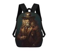 sinyumoney Dapper Lion Gentleman with Clockwork Hat 17inch Sacs À Dos Scolaires Imprimés En 3D - Sacs À Dos Tendance Pour Garçons Du Primaire Et Du Collège