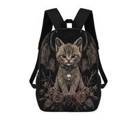 sinyumoney Dark Gothic Kitten with Wings Sac À Dos Enfant, Cartable, Sacs À Dos Scolaires Imprimés En 3D Pour Élèves Du Primaire Et Du Collège, Cadeau D'anniversaire Pour Adolescents 17inch