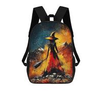 sinyumoney Dark Witch with Broomstick Sac À Dos Scolaire Imprimé En 3D, Sac À Dos Tendance Pour Enfants, Sac À Dos Pour Garçons, Élèves Du Collège 17inch
