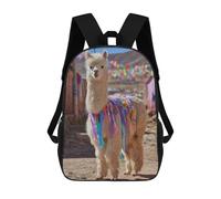 sinyumoney Decorated Alpaca in A Colorful Village Sacs À Dos Scolaires Pour Enfants, Sac D'école Imprimé En 3D Pour Garçons, Élèves Du Primaire Et Du Collège 17inch