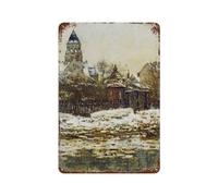 sinyumoney Décoration murale en fer forgé représentant l'église de Vétheuil en hiver, idéale pour une chambre, un salon, un garage, un jardin ou un pub. Dimensions : 30 x 20 cm.
