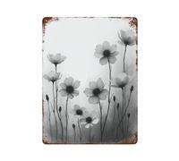 sinyumoney Décoration murale en fer imperméable représentant des fleurs de cosmos noires et blanches, idéale pour une chambre, un salon, un garage, une cour ou un pub. Dimensions : 40 x 30 cm.