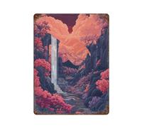 sinyumoney Décoration murale imperméable en fer forgé représentant une cascade et des ruines dans une vallée, idéale pour un garage, une salle de jeux, un bar, un café ou un pub (15,7 x 11,8 pouces).
